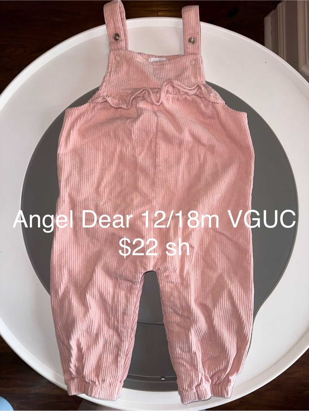 Angel Dear Pink Corduroy Ruffle Overalls